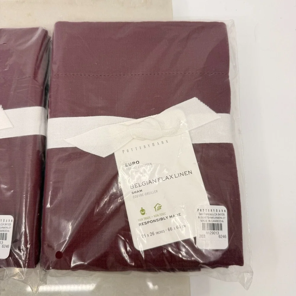 Pottery Barn Belgian Flax Linen Merlot Set Of Two Euro Shams Luxury Natural